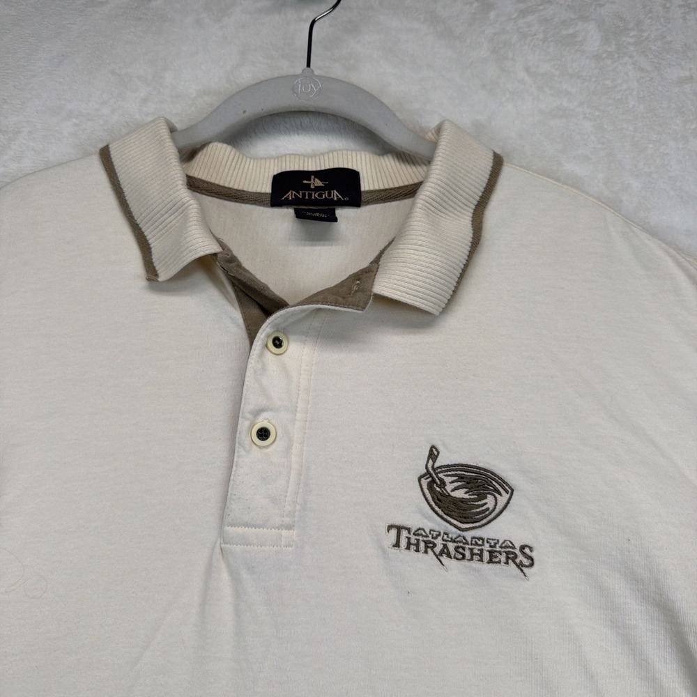 Atlanta Thrashers Antigua NHL Embroidered Logo Polo Shirt Cream Men's XL Hockey